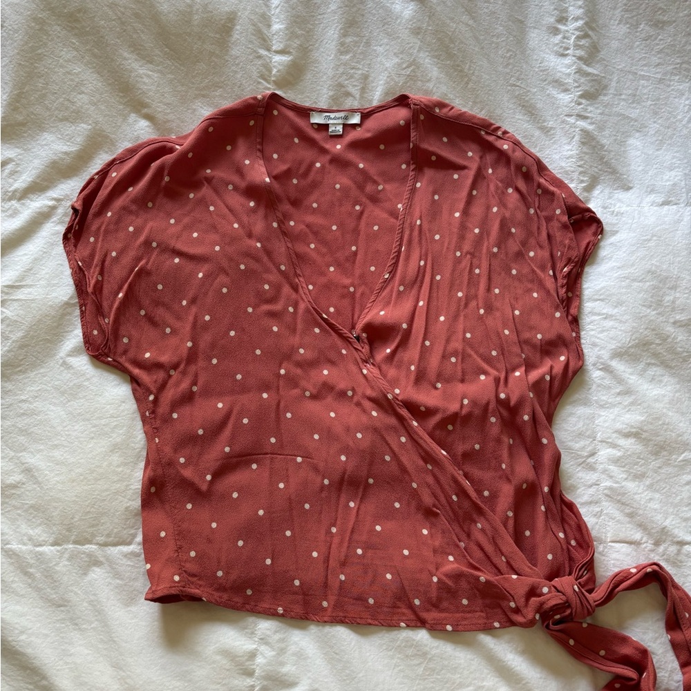 Polka Dot Wrap Top in Salmon by Madewell